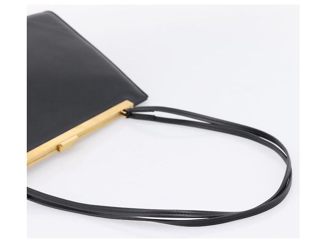 Céline CELINE Soft Clasp Medium Shoulder Bag Leather Black Gold Tone Auth mr3051SM Schwarz - Ansicht 7