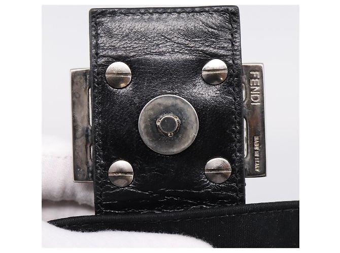 Borsa a spalla FENDI Mamma Baguette in jersey di cotone nero e argento 26424 Auth ep16064A - vista 10