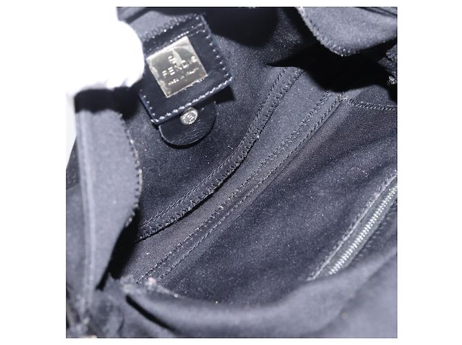 Borsa a spalla FENDI Mamma Baguette in jersey di cotone nero e argento 26424 Auth ep16064A - vista 11