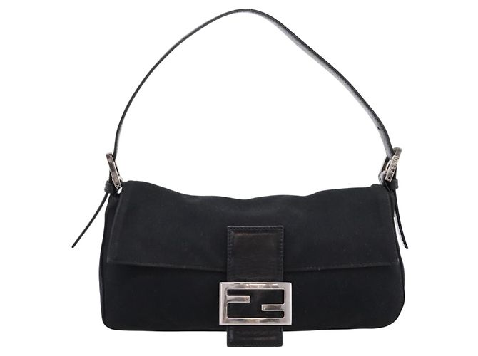 Borsa a spalla FENDI Mamma Baguette in jersey di cotone nero e argento 26424 Auth ep16064A - vista 13