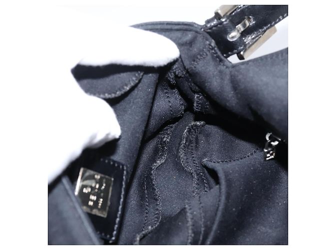Borsa a spalla FENDI Mamma Baguette in jersey di cotone nero e argento 26424 Auth ep16064A - vista 21
