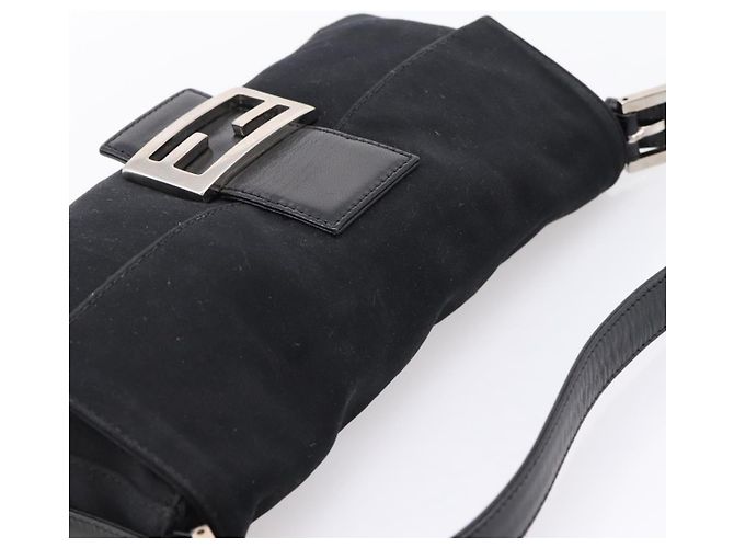 Borsa a spalla FENDI Mamma Baguette in jersey di cotone nero e argento 26424 Auth ep16064A - vista 6