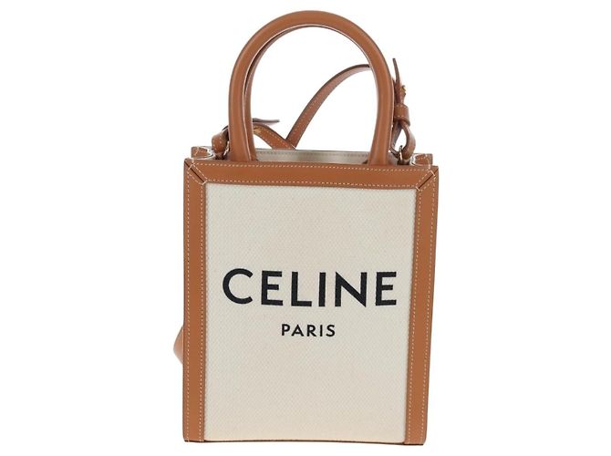 Céline CELINE Vertical Mini Hand Bag Canvas 2way Beige Auth 202496M - vista 13