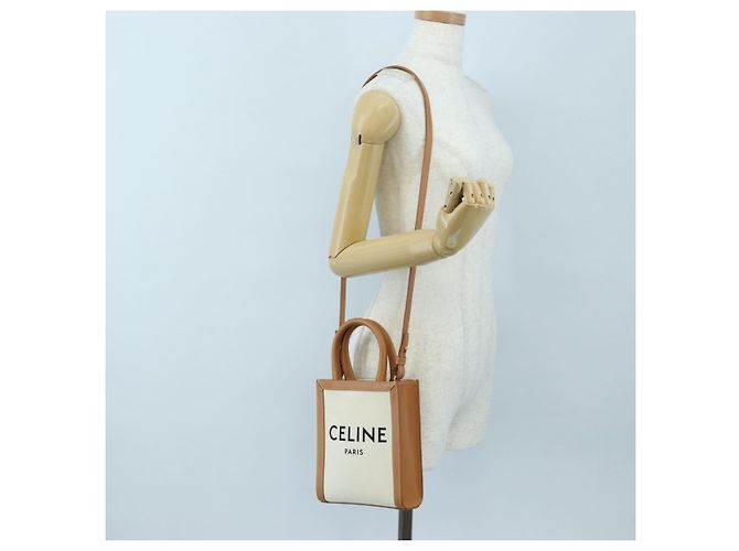 Céline CELINE Vertical Mini Hand Bag Canvas 2way Beige Auth 202496M - vista 26
