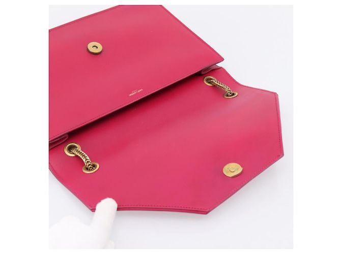 Autre Marque Borsa a tracolla con catena SAINT LAURENT in pelle Pink Gold Auth bs37328 Rosa D'oro - vista 10