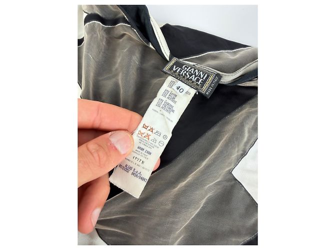 Vintage Versace Maxirock mit Geometrischem Muster Schwarz Grau Weiß L - Ansicht 6