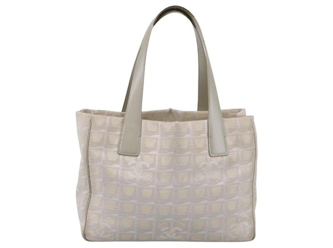 Borsa Tote CHANEL New Travel Line Canvas Beige Silver CC Auth ep16230 Argento - vista 13