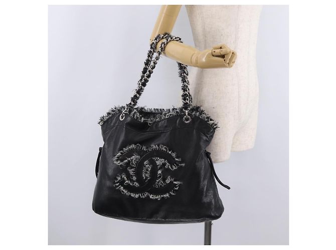 CHANEL COCO Mark Chain Tote Bag aus Leder Schwarz Silber CC Auth yk20951SAV - Ansicht 24