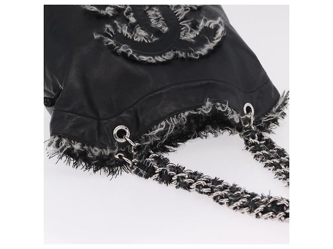 CHANEL COCO Mark Chain Tote Bag aus Leder Schwarz Silber CC Auth yk20951SAV - Ansicht 6