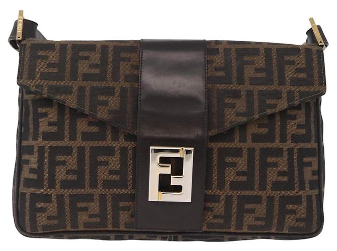 Bolso de hombro FENDI Zucca Canvas Marrón Negro Auth 206232A Castaño - vista 13