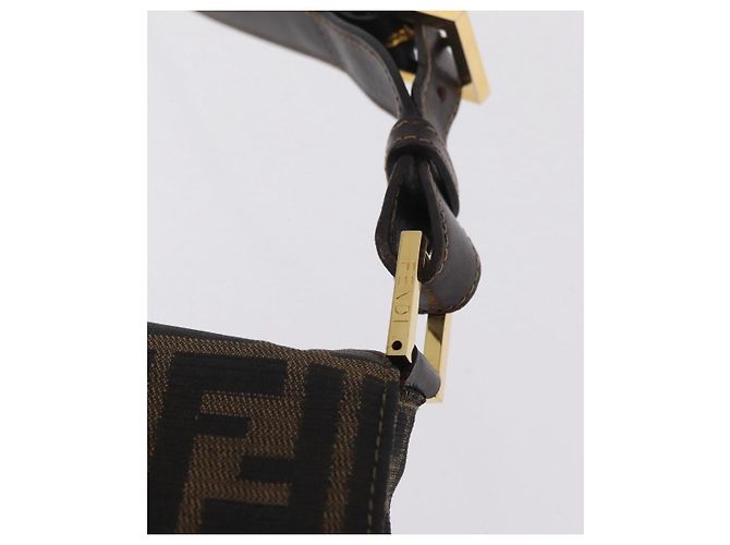 Bolso de hombro FENDI Zucca Canvas Marrón Negro Auth 206232A Castaño - vista 19