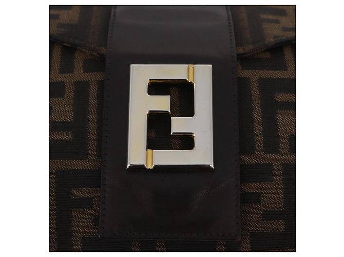Bolso de hombro FENDI Zucca Canvas Marrón Negro Auth 206232A Castaño - vista 20