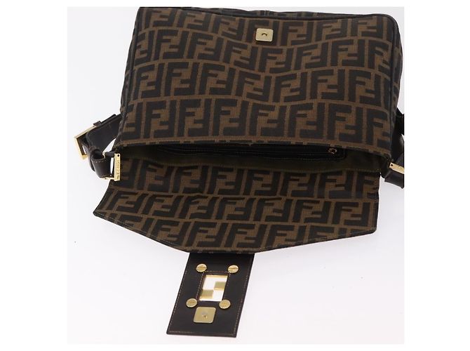 Bolso de hombro FENDI Zucca Canvas Marrón Negro Auth 206232A Castaño - vista 23