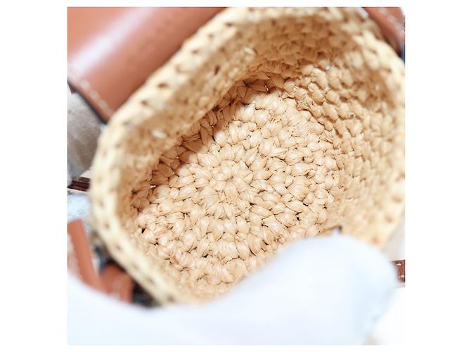 Céline CELINE Mini Shoulder Pouch Raffia 2way Beige Gold Auth 204431M Golden - Ansicht 10