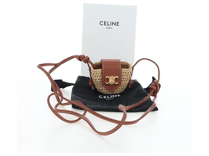 Céline CELINE Mini Shoulder Pouch Raffia 2way Beige Gold Auth 204431M Golden - Ansicht 12