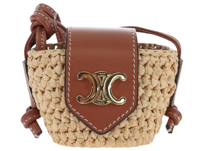 Céline CELINE Mini Shoulder Pouch Raffia 2way Beige Gold Auth 204431M Golden - Ansicht 13