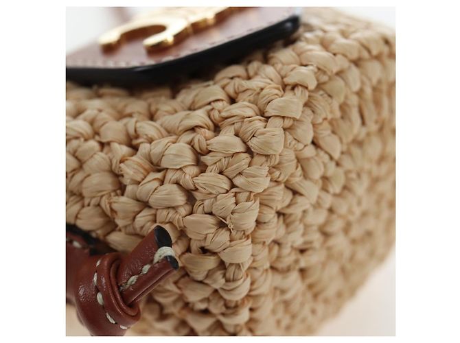 Céline CELINE Mini Shoulder Pouch Raffia 2way Beige Gold Auth 204431M Golden - Ansicht 15