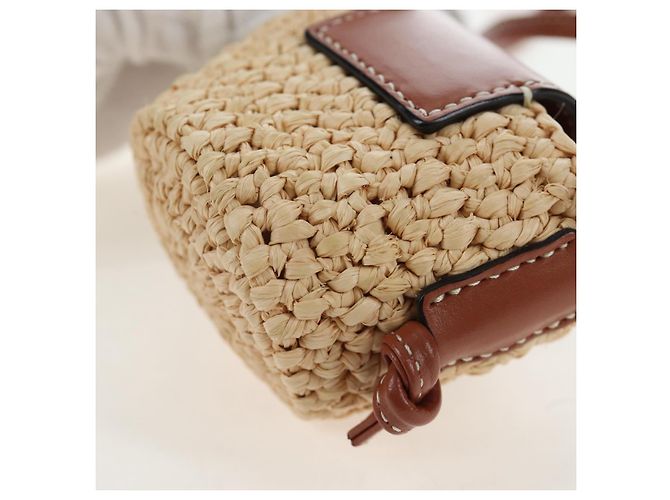 Céline CELINE Mini Shoulder Pouch Raffia 2way Beige Gold Auth 204431M Golden - Ansicht 18