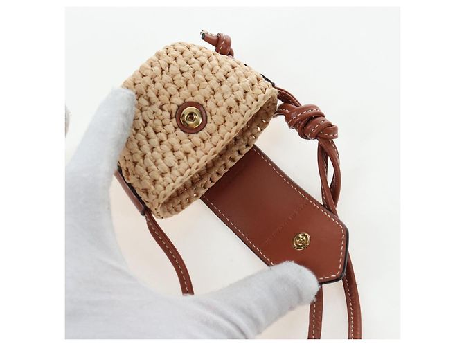 Céline CELINE Mini Shoulder Pouch Raffia 2way Beige Gold Auth 204431M Golden - Ansicht 20