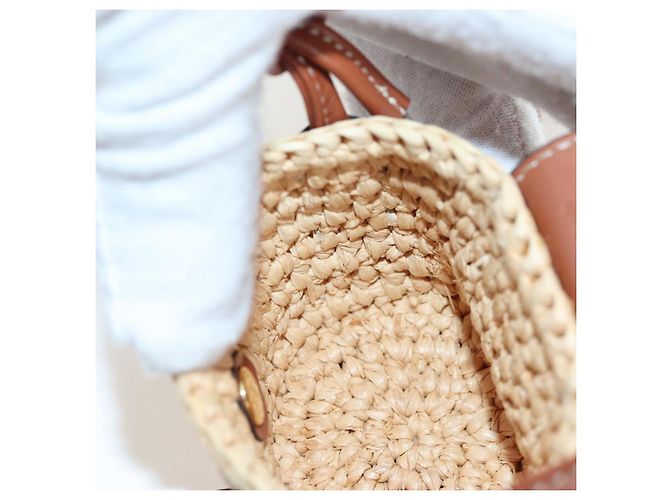 Céline CELINE Mini Shoulder Pouch Raffia 2way Beige Gold Auth 204431M Golden - Ansicht 22