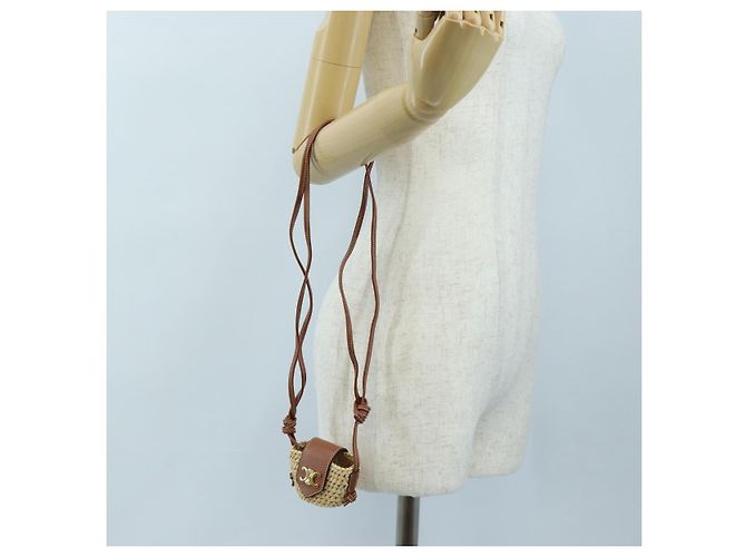 Céline CELINE Mini Shoulder Pouch Raffia 2way Beige Gold Auth 204431M Golden - Ansicht 24