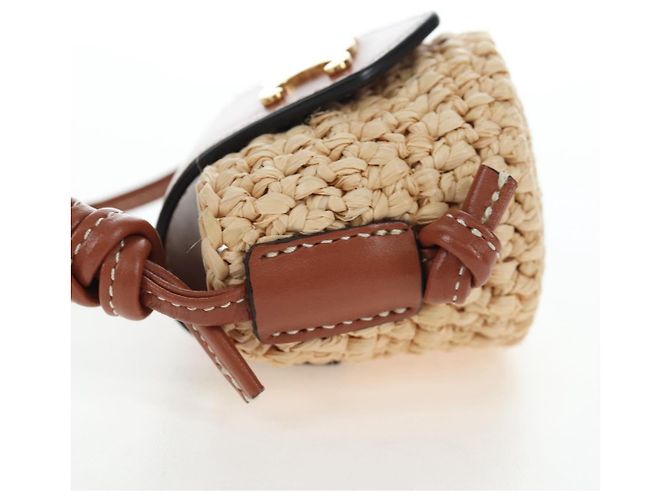 Céline CELINE Mini Shoulder Pouch Raffia 2way Beige Gold Auth 204431M Golden - Ansicht 3