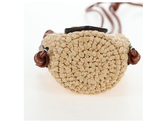 Céline CELINE Mini Shoulder Pouch Raffia 2way Beige Gold Auth 204431M Golden - Ansicht 5