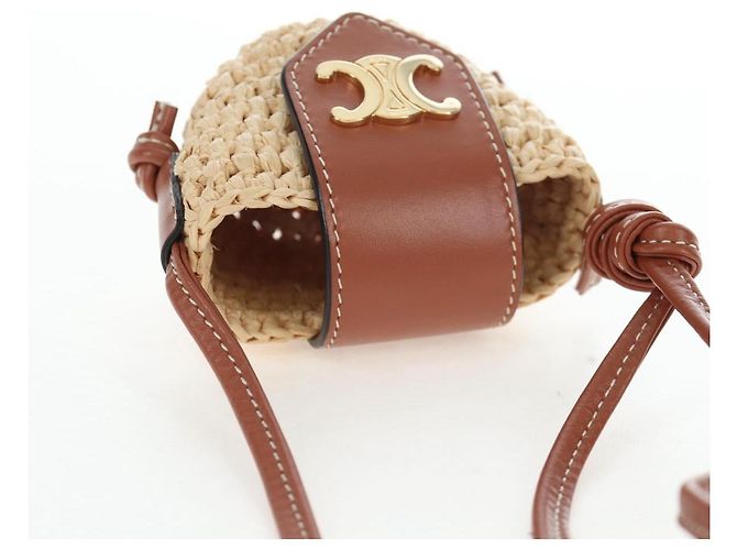 Céline CELINE Mini Shoulder Pouch Raffia 2way Beige Gold Auth 204431M Golden - Ansicht 6