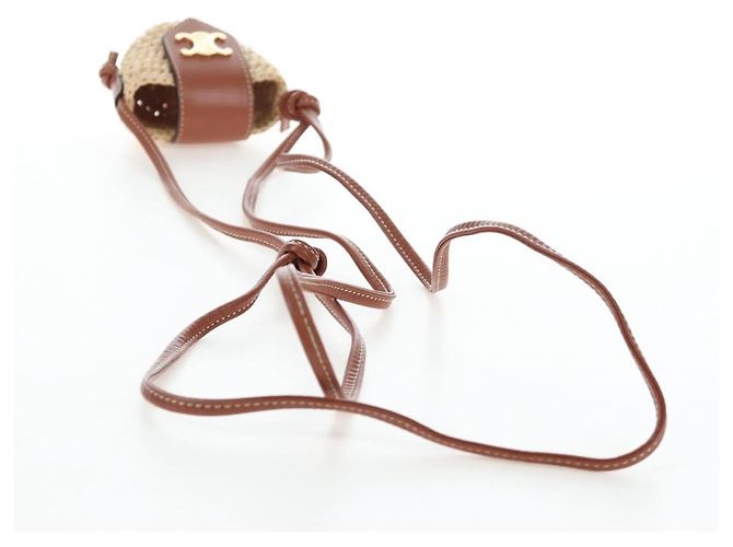 Céline CELINE Mini Shoulder Pouch Raffia 2way Beige Gold Auth 204431M Golden - Ansicht 7