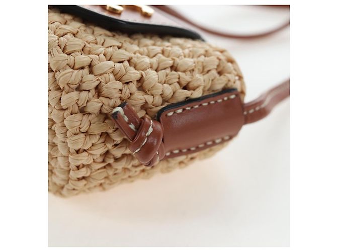 Céline CELINE Mini Shoulder Pouch Raffia 2way Beige Gold Auth 204431M Golden - Ansicht 9