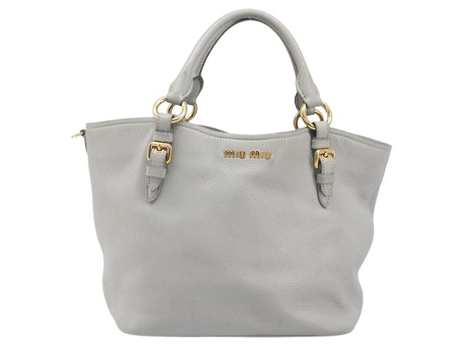 Miu Miu Handtasche Leder 2way Grau Gold Auth 206086V Braun Golden - Ansicht 13