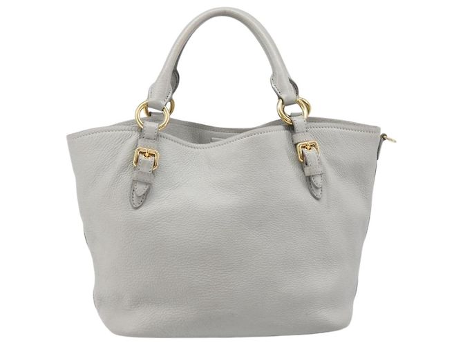Miu Miu Handtasche Leder 2way Grau Gold Auth 206086V Braun Golden - Ansicht 2