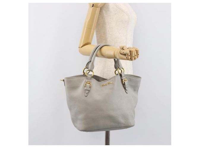 Miu Miu Handtasche Leder 2way Grau Gold Auth 206086V Braun Golden - Ansicht 25