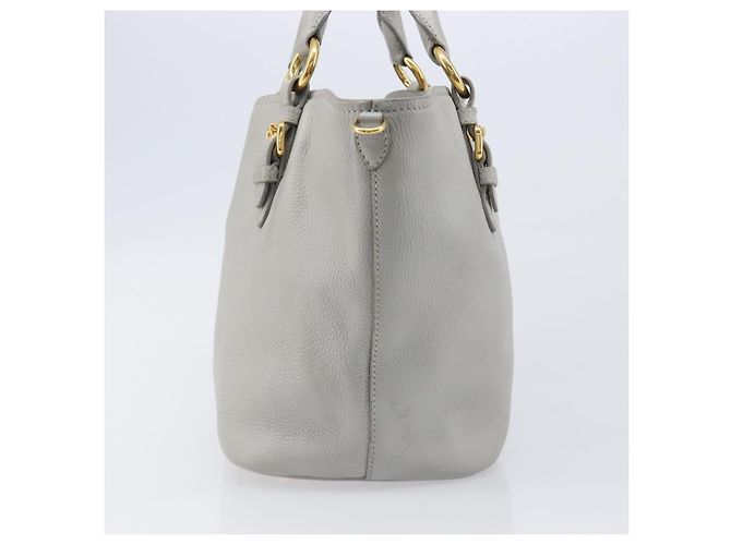 Miu Miu Handtasche Leder 2way Grau Gold Auth 206086V Braun Golden - Ansicht 4
