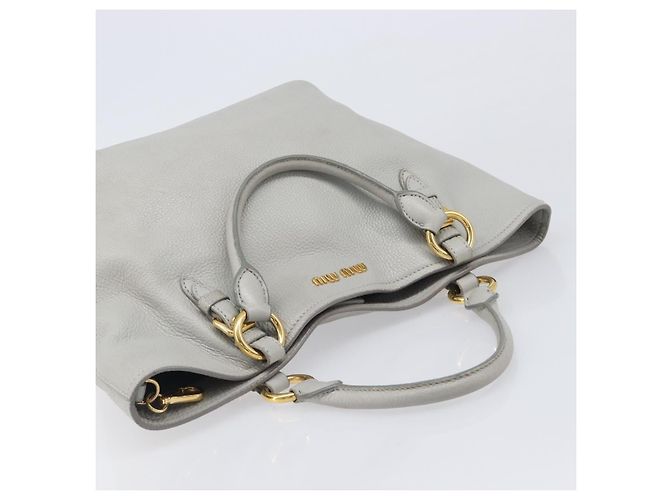 Miu Miu Handtasche Leder 2way Grau Gold Auth 206086V Braun Golden - Ansicht 6