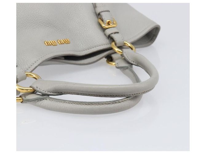 Miu Miu Handtasche Leder 2way Grau Gold Auth 206086V Braun Golden - Ansicht 7