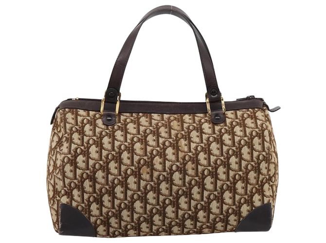 Borsa a mano Christian Dior Trotter Canvas Marrone Tono Oro Auth gh2402 - vista 2