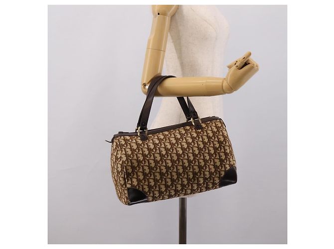 Borsa a mano Christian Dior Trotter Canvas Marrone Tono Oro Auth gh2402 - vista 22