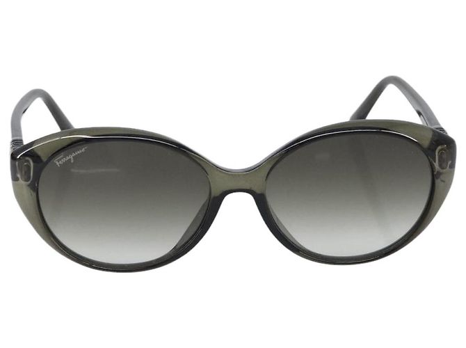 Occhiali da sole Salvatore Ferragamo Gancini Plastic Khaki Silver Auth bs37082 Argento Cachi - vista 13