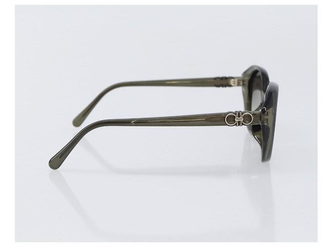 Occhiali da sole Salvatore Ferragamo Gancini Plastic Khaki Silver Auth bs37082 Argento Cachi - vista 4