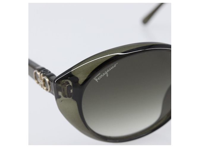 Occhiali da sole Salvatore Ferragamo Gancini Plastic Khaki Silver Auth bs37082 Argento Cachi - vista 7