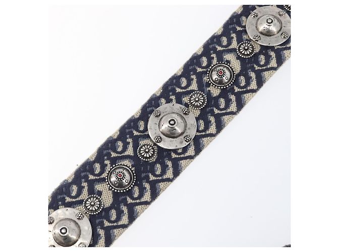 Tracolla Christian Dior Trotter Canvas 36.6'' Navy Gold Silver Auth ep16047 Argento D'oro Blu navy - vista 10