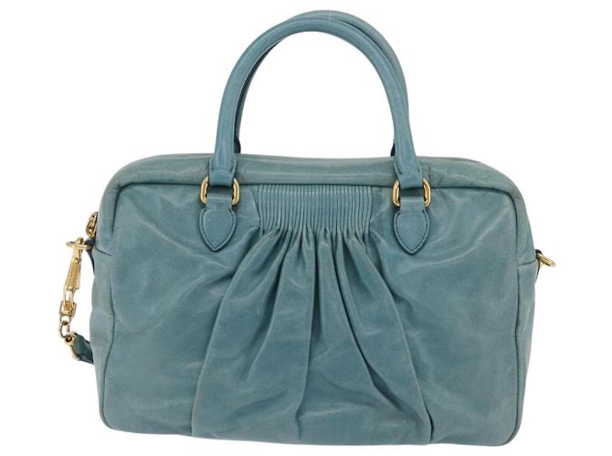 Borsa Miu Miu Vitellolux Matelasse in pelle 2way Blu Turchese Oro Auth 206286M D'oro - vista 13
