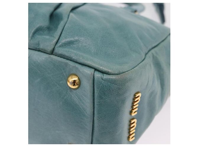 Borsa Miu Miu Vitellolux Matelasse in pelle 2way Blu Turchese Oro Auth 206286M D'oro - vista 18