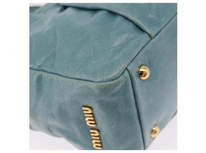 Borsa Miu Miu Vitellolux Matelasse in pelle 2way Blu Turchese Oro Auth 206286M D'oro - vista 19