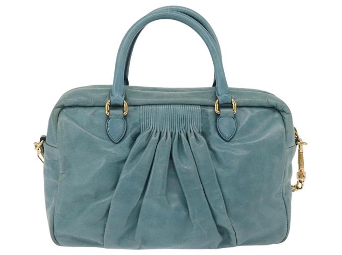 Borsa Miu Miu Vitellolux Matelasse in pelle 2way Blu Turchese Oro Auth 206286M D'oro - vista 2