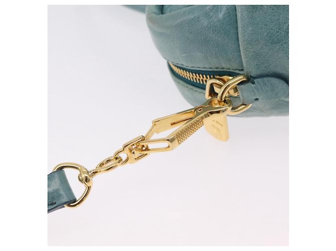 Borsa Miu Miu Vitellolux Matelasse in pelle 2way Blu Turchese Oro Auth 206286M D'oro - vista 21