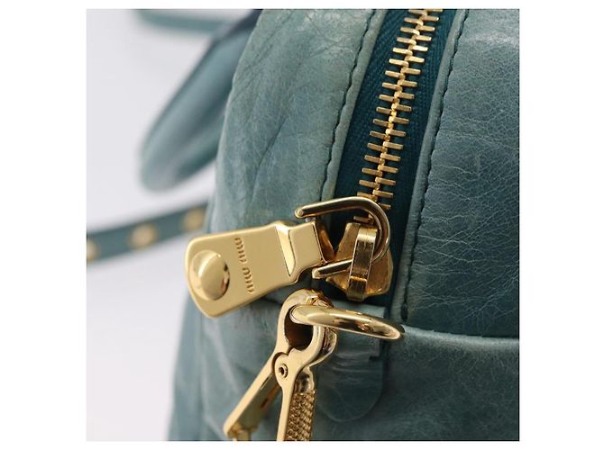 Borsa Miu Miu Vitellolux Matelasse in pelle 2way Blu Turchese Oro Auth 206286M D'oro - vista 23