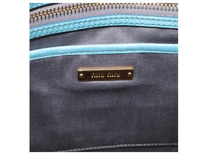 Borsa Miu Miu Vitellolux Matelasse in pelle 2way Blu Turchese Oro Auth 206286M D'oro - vista 24
