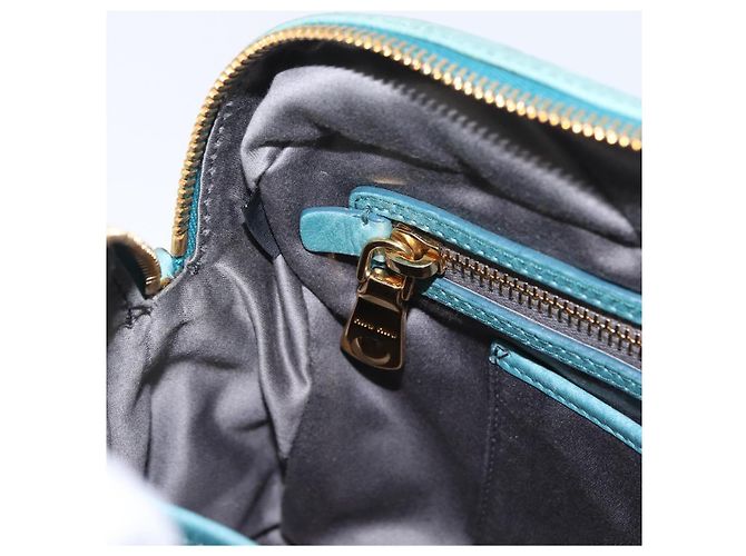Borsa Miu Miu Vitellolux Matelasse in pelle 2way Blu Turchese Oro Auth 206286M D'oro - vista 28